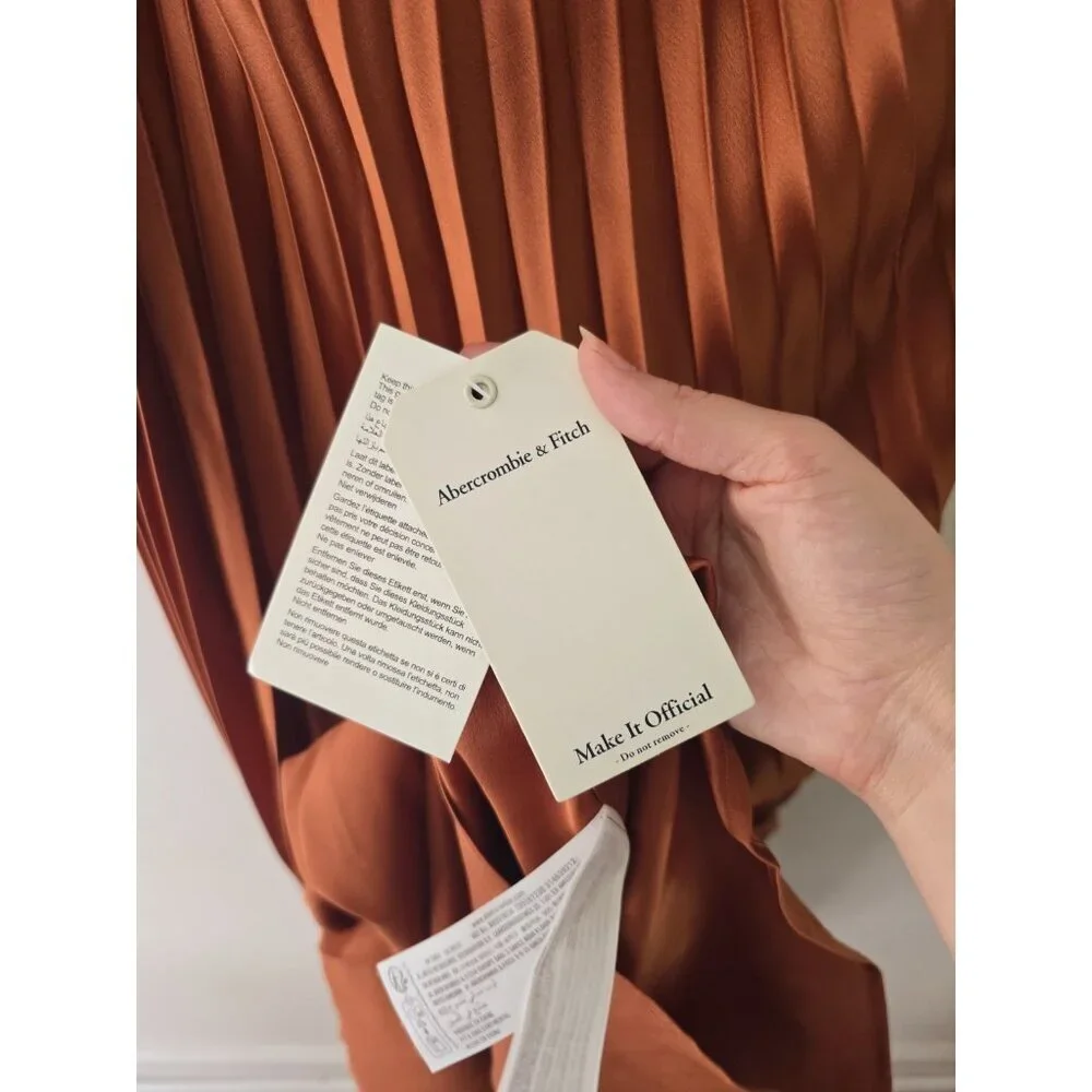 Abercrombie Fitch Giselle Pleated One Shoulder Maxi Copper Terracotta Dress XSP